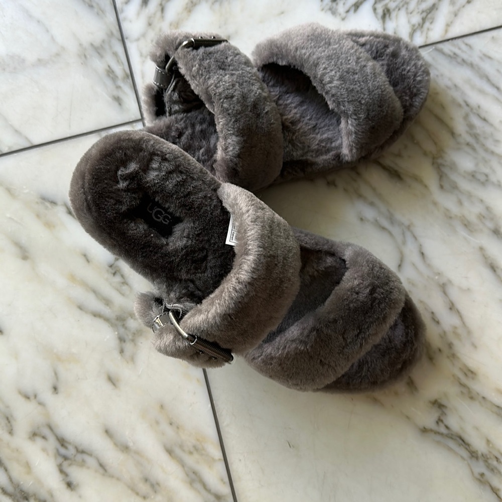Ugg furry slippers grey size 10